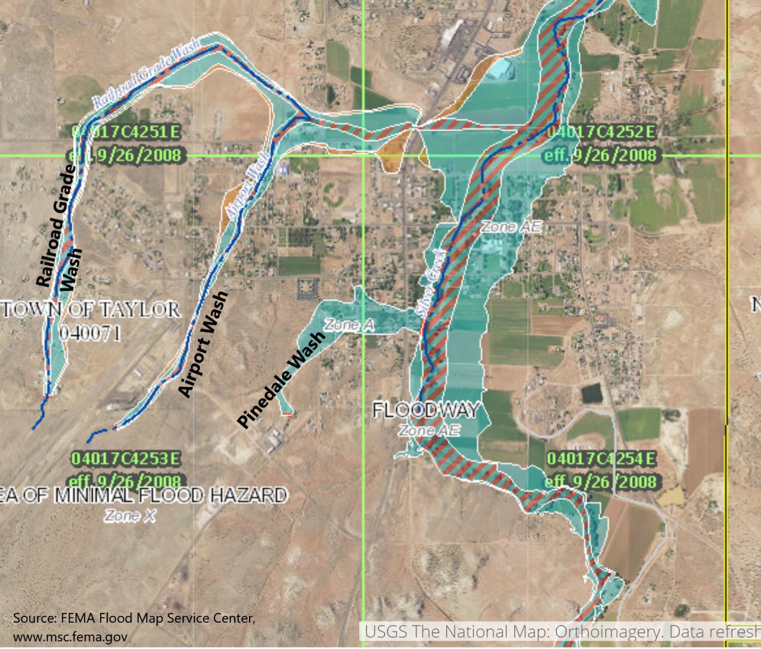 Map of Silver Creek Tributaries for Taylor FEMA project
